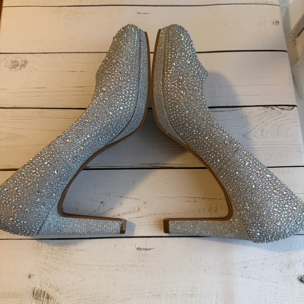 Silver Slipper | Glittering Bejeweled 4" Silver Heels - Picture 5 of 7
